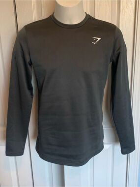 Gymshark Long Sleeve Crew in Charcoal Gray with White Logo